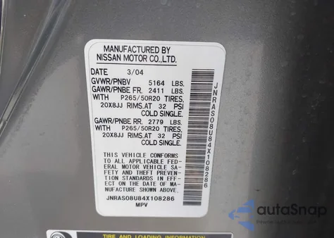 2004 Infiniti Fx35 z USA, uszkodzony, nr VIN JNRAS08U84X108286